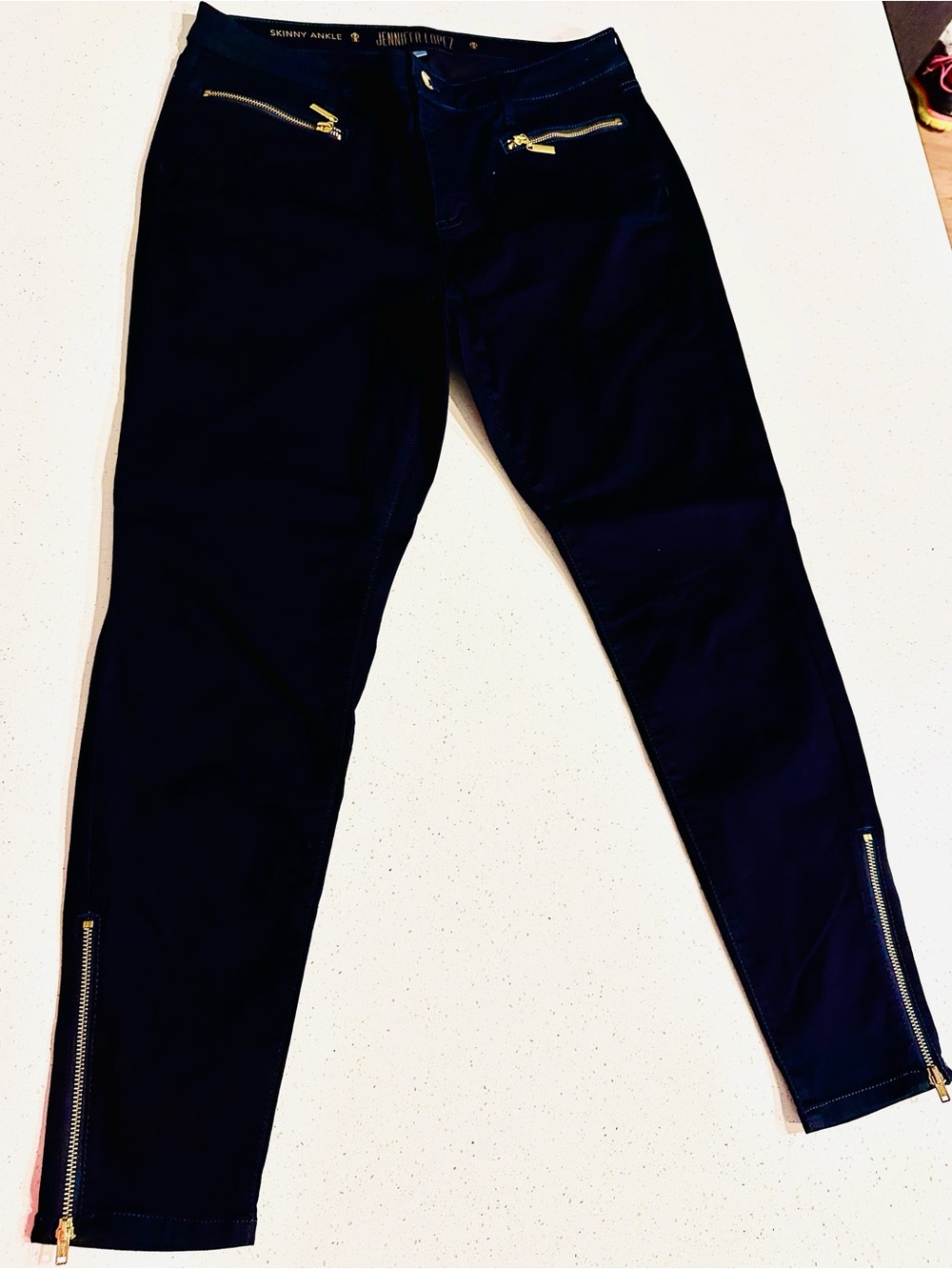 Jennifer Lopez Black Skinny Ankle Jeans with Gold Zippers